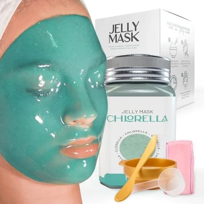 Image of BRÜUN Jelly Mask Jar Chlorella Peel Off Face Care Rubber A 23 fl oz Skin Gel Spa Set for Men, Women and Adults