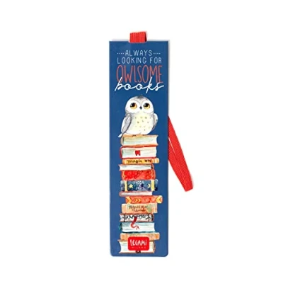 Image of Legami Bookmark with Elastic Page Marker, Also Useful for Keeping The Book Closed, in Certified Laminated Paper, 4.8 x 17.5 cm, Owl Theme