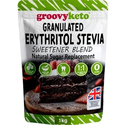 Image of Groovy Keto Erythritol &amp; Stevia Blend 1kg Natural Sugar Substitute for Baking Cooking, Diabetic Friendly, Low Calorie Carb, Ideal Alternative, (1:1) Same Sweetness as