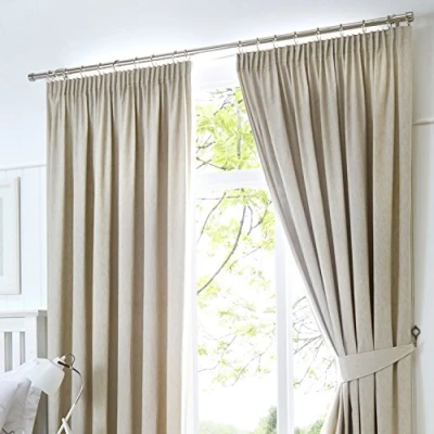 Image of Fusion Natural Blackout W46 x L72x Pencil Cream 2x Panels Thermal Bedroom &amp; Living Room Pleated Curtains and Drapes in Light Beige, Polyester, 46&quot; Width 72&quot; Drop (117 183cm)
