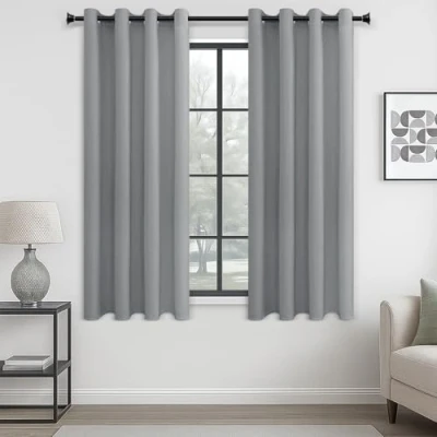 Image of MRTREES Blackout Curtains Bedroom 57 Drop 2 Panels Light Grey Eyelet Thermal Curtain for Living Room Soft Texture Window Treatments Kids 55x57 Inch 140x145 CM