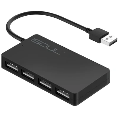 Image of iSOUL USB Hub, 4 Port Ultra Slim 2.0 Hub Portable High speed Expansion Multi Splitter Lead Cable For PC Laptop, Desktop, PS3 PS4, Xbox, Wii, MAC, NoteBook, MacBook, NetBook