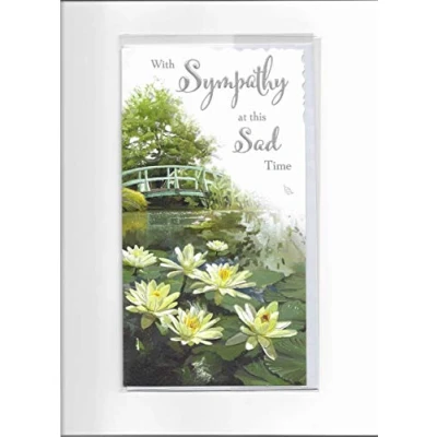 Image of with Sympathy at This Sad Time. Bridge Over Lilly Pond Design Card by Jonny Javelin