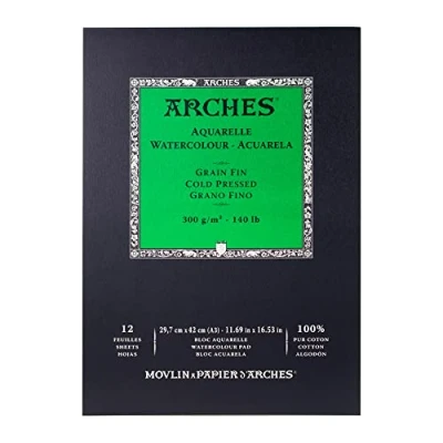 Image of ARCHES Watercolour Pad, 300 GSM, Cold Pressed, A3 (29.7 x 42 cm), Wood, White, 29.7 1 cm