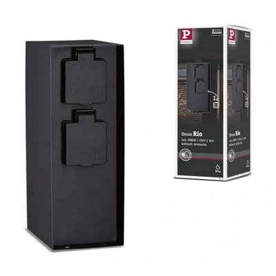 Image of Paulmann Rio 94657 Outdoor Light Socket Column Double IP44 Square Max. 3,650 W Anthracite Power in Garden Metal Distributor