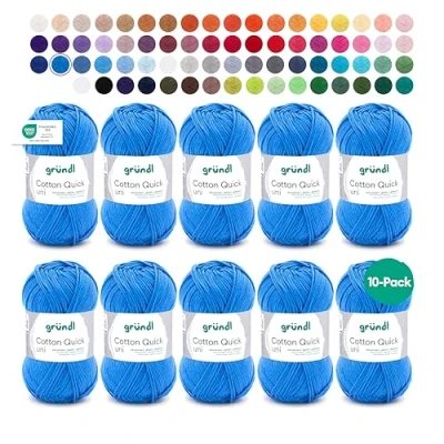 Image of Gründl Cotton Quick Plain Value Pack 10 x 50g Balls (Heavy Duty Wool, Easy Care Washable 100% Thread, 50g/125m, 3 4, 50g) Medium Blue