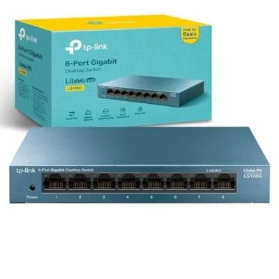 Image of TP Link 8 Port Gigabit Network Switch, Ethernet Switch Splitter, Hasslefree Silent Operation, Energy Saving, Metal Case, Desktop or Wall Mount (LS108G)