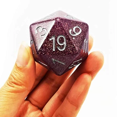 Image of Bescon Glitter Jumbo D20 38MM, Big Size 20 Sides Dice Purple, Faces Cube 1.5 inch