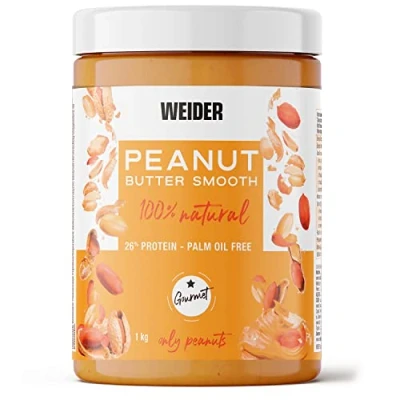 Image of Weider Peanut Butter Smooth 100% natural, no added sugars, suitable for vegans, without palm oil, 1 kg [packaging may vary]