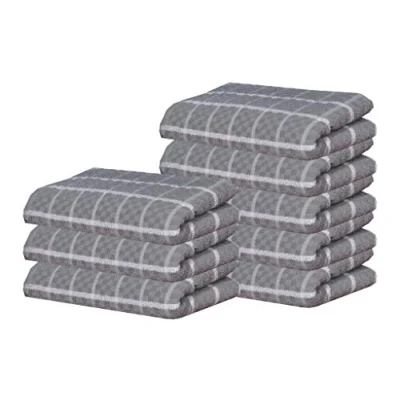 Image of beSunshine 1x to 12x Pack 100% Egyptian Cotton Jumbo Country Check Terry Tea Towels Kitchen Dish Towel (Grey, 1)