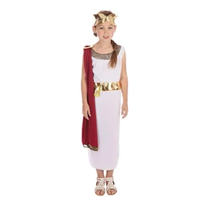 Image of Girls or Boys White Red Roman Toga School Fancy Dress Costume Outfit 4 14 years (10 12 years, Girls)