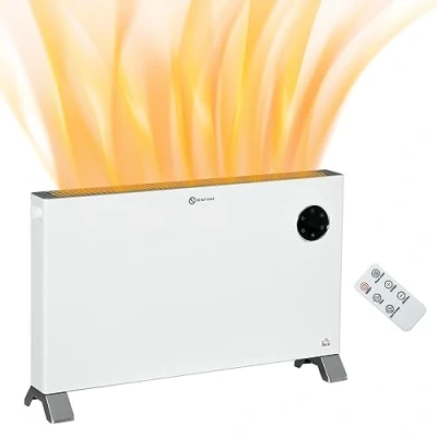 Image of HOMCOM 2000W Electric Heater, Freestanding Convector Quiet Space Heater with 3 Heat Settings, LED Display, Adjustable Thermostat, 24H Timer, White