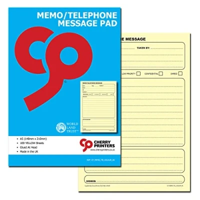 Image of Cherry Memo Book/Telephone Message Pad A5 100 Coloured pages 80gsm (Yellow)