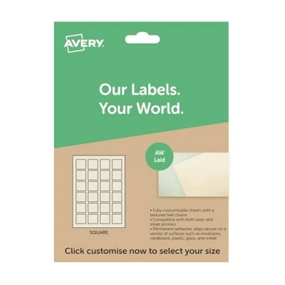 Image of Avery Square Cream Textured Paper, A4 Sheet of Labels, Custom Stickers, Personalised Sticky Labels for Printing, Product Candle