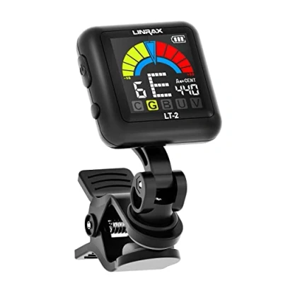 Image of Linrax LT 2 Guitar Tuner Rechargeable Clip On for Guitar, Bass, Ukulele, Violin, Banjo, Chromatic with LCD Color Display, Digital Stringed Instruments, Accessories, Black