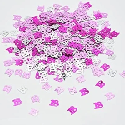 Image of LGT Pink and Silver Number Age Birthday Confetti. Perfect for Parties, Celebrations Events. Table Scatter, Sequins, 18,21,30,40,50,60. (Pink 40 Confetti)
