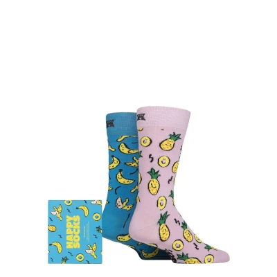 Image of Mens and Women&#039;s 2 Pair Happy Socks Fruits Gift Boxed Turquoise 7.5 11.5 Unisex