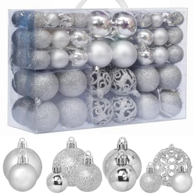 Image of ZFYQ 100Pcs Christmas Tree Decorations Baubles, Decorative Hanging Baubles Set for Holiday Xmas Decorations, Silver