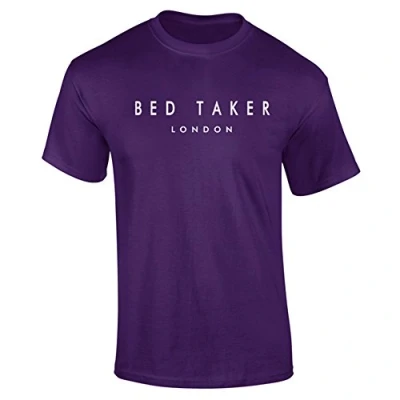 Image of Bed Taker Funny Slogan Designer Parody Mens T Shirt Purple (XL)