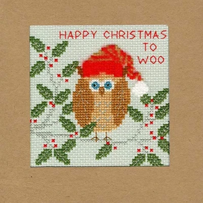 Image of Bothy Threads Cross Stitch Kit Christmas Card Xmas Owl