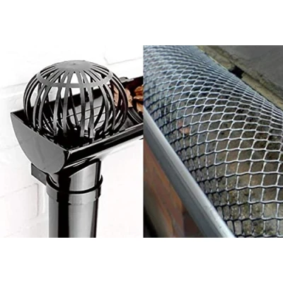 Image of Garden Mile Gutter and Downpipe Debris Leaf Catcher Filter, Balloon (Twin Pack) Mesh Guttering Drain Protection for Home Shed or Garage Water Damp (1 Twin Pack + 2 x 5m Mesh)