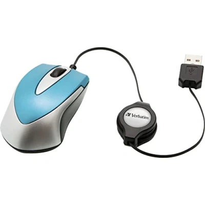 Image of Verbatim Go Mini USB Optical Travel Mouse with Retractable Cable, caribbean blue