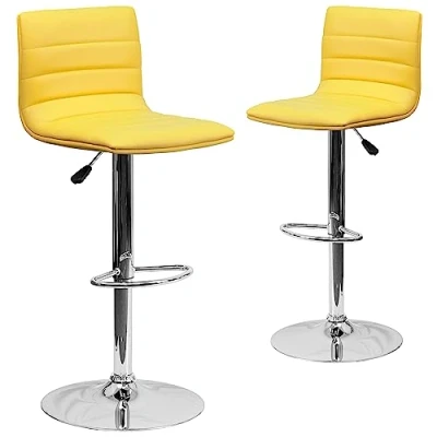 Image of Flash Furniture Modern Vinyl Adjustable Height Barstool with Horizontal Stitch Back, Set of 2, Yellow