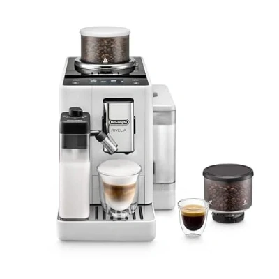 Image of De&#039;Longhi Rivelia EXAM440.55.W, Fully Automatic Coffee Machine with LatteCrema Hot, Milk Frother, Compact Size Bean to Cup Machine, 16 Recipes, Touch Colored Display, Arctic White