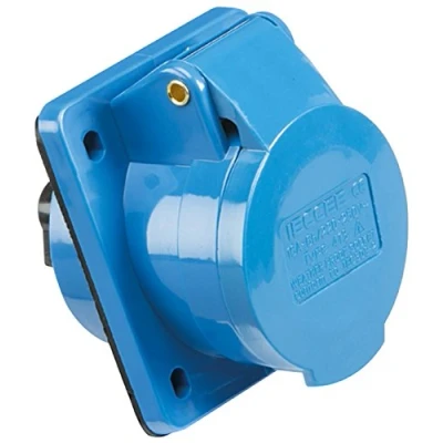 Image of KnightsBridge 240V IP44 16A Angled Panel Mount Socket 2P+E