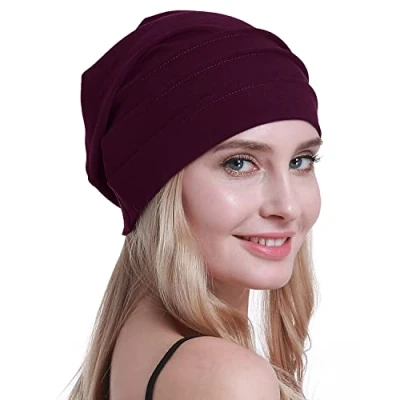 Image of osvyo Cotton Chemo Hats Soft Caps Cancer Headwear for Women Hair Loss Sealed Packaging, Wine, One Size Fits All