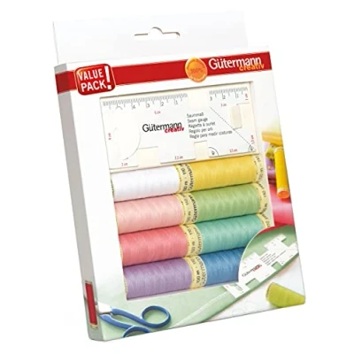 Image of Gütermann creativ Sewing Thread Set with 8 spools Sew All 100 m in Pastel Colours + Seam Gauge