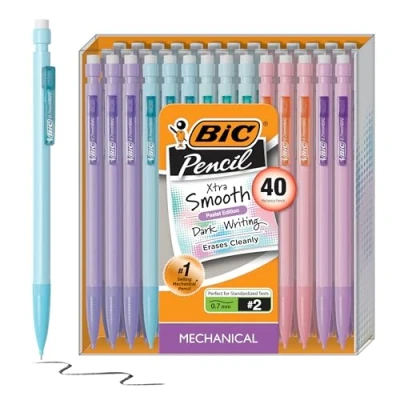 Image of BIC Xtra Smooth Pastel Mechanical Pencils with Erasers, Medium Point (0.7mm), 40 Count Pack, Bulk for School or Office Supplies