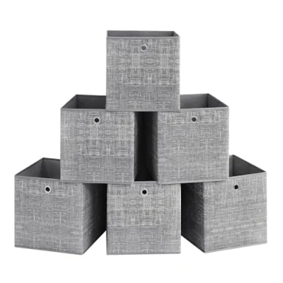 Image of SONGMICS Storage Boxes, Set of 6 Non Woven Fabric Box with Handle, 33 x cm, Fit Cube Unit, for Shelves, Foldable, Clothes Storage, Heathered Grey RFB033G01