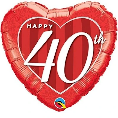 Image of Qualatex 49115 18&quot; Happy 40th Damask Heart Foil Balloon 01ct, Multicolor