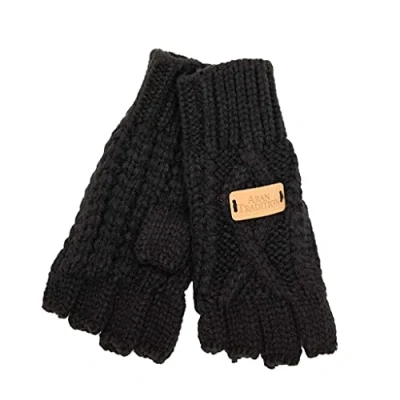 Image of Aran Traditions Womens Ladies Winter Cable Black Knitted Fingerless Gloves(Size: One size)