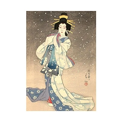 Image of Wee Blue Coo Painting Geisha Kabuki Natori Shunsen Theatre Japan Wall Art Print
