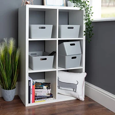 Image of Wham 5x Plastic Studio Basket 5.02 Rectangular Home &amp; Office Storage Basket, 35 x 26 15cm, 11.5L (Cool Grey)