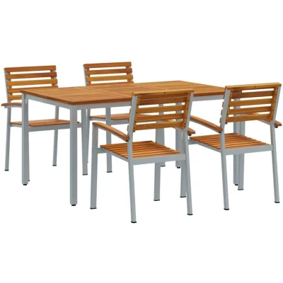 Image of vidaXL 5 Piece Garden Dining Set Solid Wood Acacia and Metal
