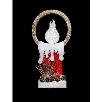 Image of SHATCHI 41Cm Christmas Pre Lit Candle Battery Operated Glitter Foam Snow Covered Finish Table Decoration Red