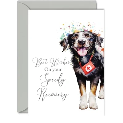Image of Get Well Soon Cards for Men Cute Dog Women, Best Wishes Speedy Recovery Card, A5 Greeting Brother Sister Mum Dad Auntie Uncle Colleague Friend