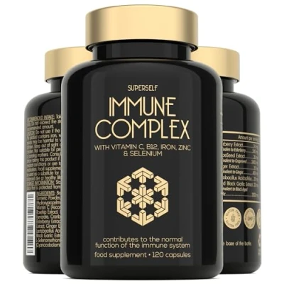 Image of Immune System Booster Support &amp; Recovery Complex Vitamin C, Zinc, Selenium, Elderberry, Probiotics Vitamins for Adults 120 Capsules Vegan Immunity Supplement