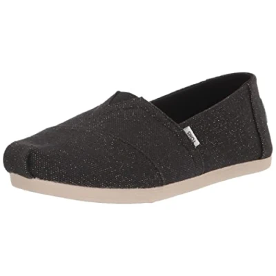 Image of TOMS Women&#039;s Alpargata Print Glitter Loafer Flat, Black, 5 UK