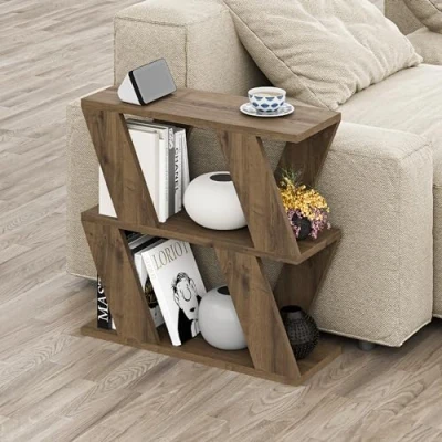 Image of Hocuspicus Narrow Side Table with 2 Storage Shelf Tier Slim End Modern Design Sofa Living Room, Office Many Colour Options 60x22x57cm (Dark Oak Effect)
