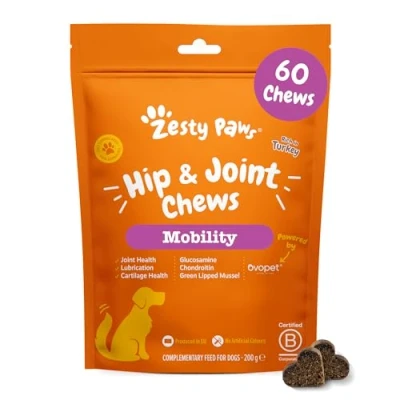 Image of Zesty Paws Hip &amp; Joint Mobility Supplement for Dogs and Dog Chews Contains Glucosamine Chondroitin, Ovopet Vitamins C E Supports Relief 60 Pcs