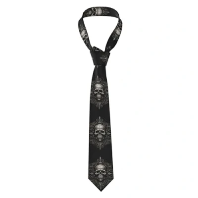 Image of BTCOWZRV Patterned Skull Ties for Men Classic Neck Tie Silk Necktie Formal Business Wedding Neckties Fashion Tie, Black, One Size, Size