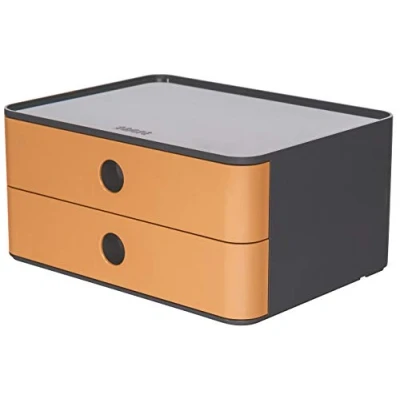 Image of Han 1120 83 ALLISON SMART box, designer drawer stackable with 2 drawers, Caramel Brown