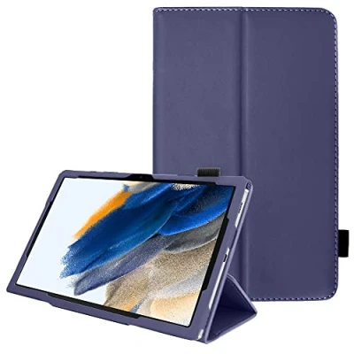 Image of TECHGEAR Leather Case for Samsung Galaxy Tab A8 10.5&quot; (SM X200 / SM X205) Premium PU Slim Folio Stand Smart Cover with Hand Strap, Auto Sleep/Wake [Navy Blue]