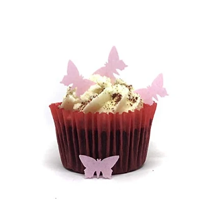 Image of 100 Precut Pale Pink Edible Wafer Paper Mini Butterfly Cake Toppers Perfect for Cupcakes or Table Decorations