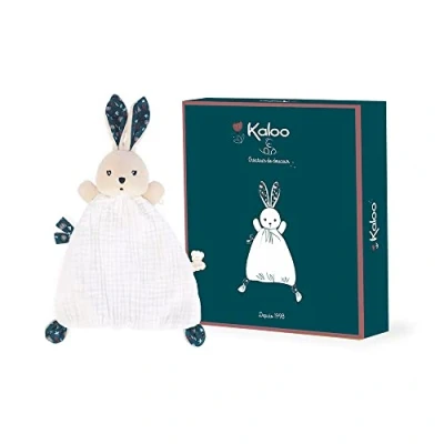 Image of Kaloo K&#039;Doux Natural Rabbit Comforter White &amp; Blue Swaddling Fabric 20cm K969950