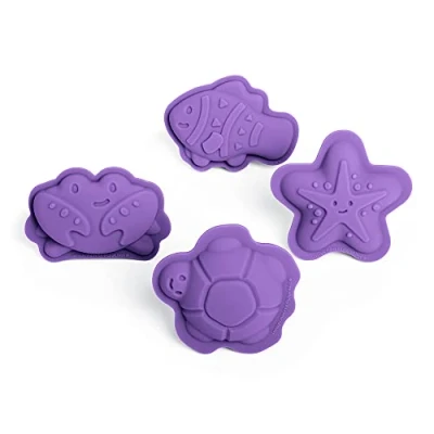 Image of Bigjigs Toys Lavender Purple Silicone Sand Moulds 4 Piece Beach Set, Eco Friendly Toys, Sustainable and Water for Toddlers age 3 5 years